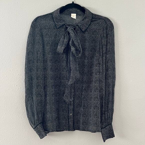 J.Crew Collection Tops - J.Crew Collection 100% Silk Bow Tie Blouse Black White Dot Women’s Size 4 Twee